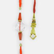 Bhaiya and Bhabhi Rakhi Set with Beauty Enhancer Crystal Clear Sqaure and the Touch of Gold-Red