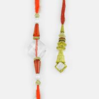 Bhaiya and Bhabhi Rakhi Set with Beauty Enhancer Crystal Clear Sqaure and the Touch of Gold-Red