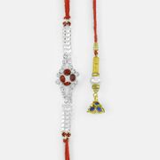 Bhaiya and Bhabhi Jewel Rakhi Set of 2 with Different Colors of Diamonds and Beads