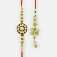 A Rakhi Embellished by Kundan and A Lumba Decor with Multicolor Diamonds Bhaiya-Bhabhi Set 