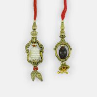 Traditional Touched Fancy Two Lumba Rakhi Set for Bhabhi with Beads in Mid