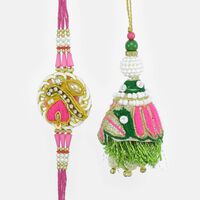 Fabulous Zardosi Rakhi Set with colored Beads and Embroided with Multicolor Threads