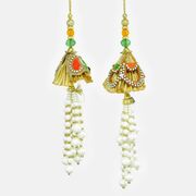 Pair of Fabulous Looking Rajasthani Embroidery Lumba with Pearl Latkan for Bhabhi 