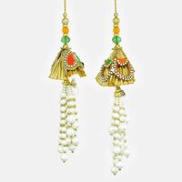 Pair of Fabulous Looking Rajasthani Embroidery Lumba with Pearl Latkan for Bhabhi 