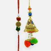 Rakhi for Bhaiya Bhabhi Adron with Colorfull Pom-Pom and Beads