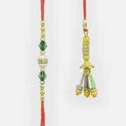 Elegent Couple Set of Rakhis Enhanched by Colorful and Facted Glass Beads