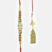 Glittering Rakhi Set with Spacer Beads and Crystal Drop Tessels