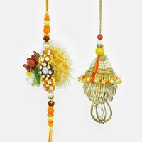 Vibrante Flower Lumba with Rakhi set with Transparent Crystal and Multicolor Arificial Floral Elements