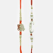 Brother Rakhi set with Bro written Mettalic Element in mid
