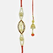 Beautiful Brother Rakhi Studded with Kundan and Jhumki Lumba with Red Crystal Latkan