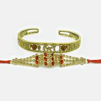 Combo of Two Different Rakhi Dazzling Bands with Bro Written Braceclet and Diamond Studded Rakhi