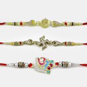 Auspicious Om and Swastik Rakhi Set of 3