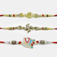 Auspicious Om and Swastik Rakhi Set of 3