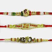 Beads and Diamonds Ganesha, Swatika and Om Rakhi Set of 3