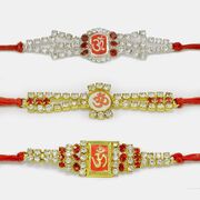 Diamond Studded Om Rakhi Set of 3