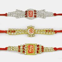 Diamond Studded Om Rakhi Set of 3