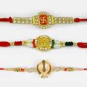 Shiny Swastik, Ek Omkar and Om Rakhi Set of 3