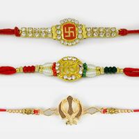 Shiny Swastik, Ek Omkar and Om Rakhi Set of 3