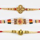 Beautiful Pearls with Auspicious Mauli Thread Rakhi Set of 3