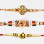 Beautiful Pearls with Auspicious Mauli Thread Rakhi Set of 3