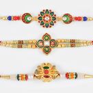 Colourful Kundan Meena Rakhi Set of 3