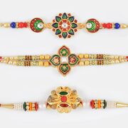 Colourful Kundan Meena Rakhi Set of 3