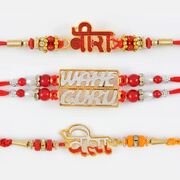 Red Mauli String Veera Rakhis with Wahe Guru Rakhi Set of 3