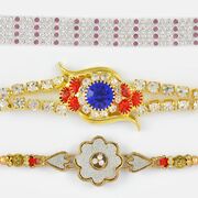 Glossy Rakhi Combo of 3 with Polished Diamond Work