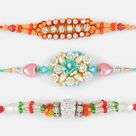 Gleaming Diamonds and Beads Rakhi Set of 3