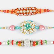 Gleaming Diamonds and Beads Rakhi Set of 3