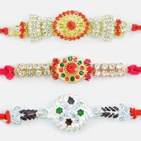 Designer Rakhi Set of 3 with Mauli String