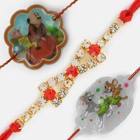 Motu-Patlu and Tom and Jerry Rakhi Set along with Simple Diamond Rakhi