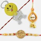 Golden Bhaiya-Bhabhi Rakhi with Smiling Emoji Kids Rakhi