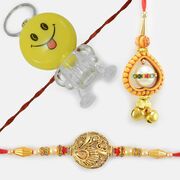 Golden Bhaiya-Bhabhi Rakhi with Smiling Emoji Kids Rakhi