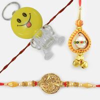 Golden Bhaiya-Bhabhi Rakhi with Smiling Emoji Kids Rakhi