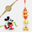 Simple and Elegant Bhaiya-Bhabhi Rakhi and Mickey Mouse Rakhi Set of 3