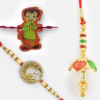 Traditional Peacock Rakhi Set of 3 with Kids and Lumba Rakhi