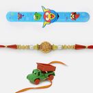 Traditinal Rakhi with Twin Kids Rakhi Set of 3