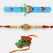 Traditinal Rakhi with Twin Kids Rakhi Set of 3