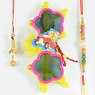 Elegant Golden Bhaiya-Bhabhi Rakhi with Driver Minions Rakhi Set of 3