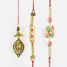 Golden Kundan Meena Worked Rakhi set of 3