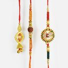 Colourful Kundan Meena Rakhi Set with Divine Rudraksha Rakhi