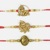 Intricate Golden Worked Gods Rakhi Set of 3