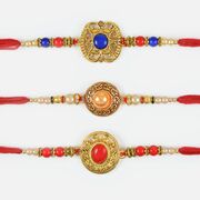 Antique Kundan Pearl Rakhi Set of 3