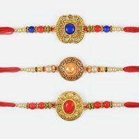Antique Kundan Pearl Rakhi Set of 3