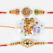 Shiny Pearl Rakhi with Chhota Bheem Family Rakhi Set of 3