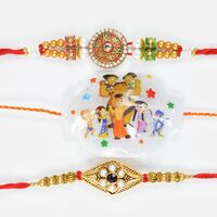 Shiny Pearl Rakhi with Chhota Bheem Family Rakhi Set of 3