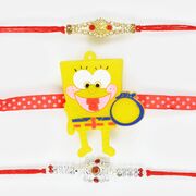 Spongebob Square Pants Kids Rakhi with Gold and Silver Diamond Rakhi Set of 3