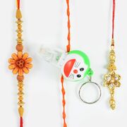 Doraemon Whistle Rakhi with Traditional Bhaiya-Bhabhi Rakhi