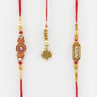 Amazing Golden Color 2 Brother and 1 Lumba Rakhi Set of 3